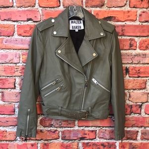 Army Green Leather Walter Baker Allison Moto Jacket